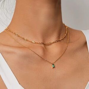 18K Gold Plated - Green Pendant Necklace - Gold Jewelry